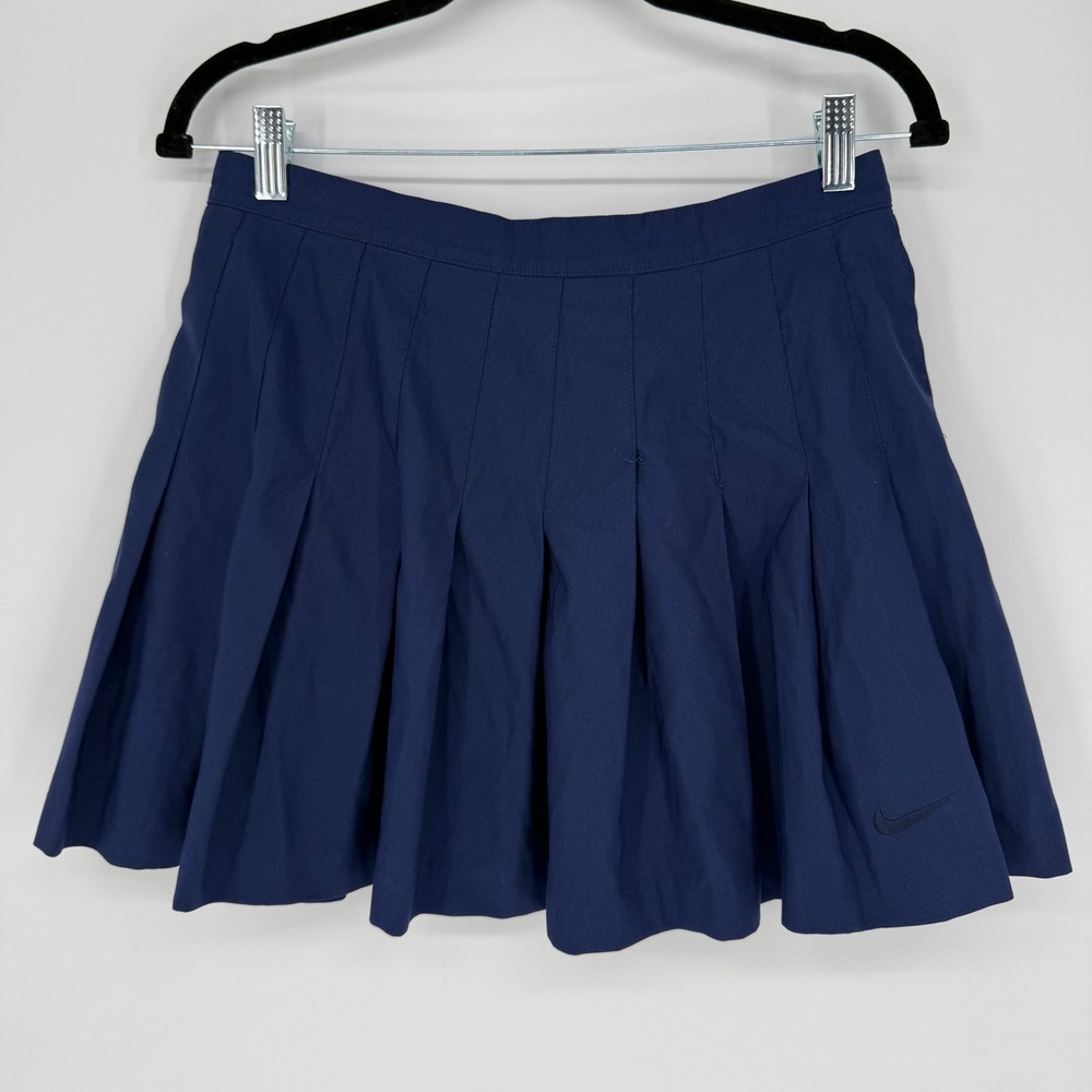 VINTAGE 90s NIKE NAVY BLUE PLEATED MINI SKIRT SIZE 14 - RUNS SMALL - WHITE LABEL